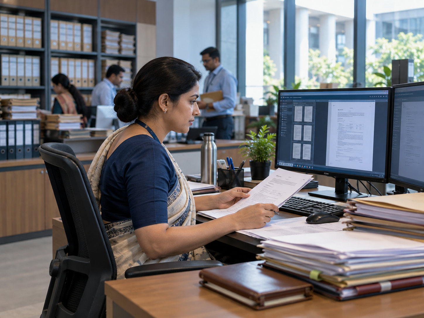 Illustrative scene of a civil service team reviewing records
